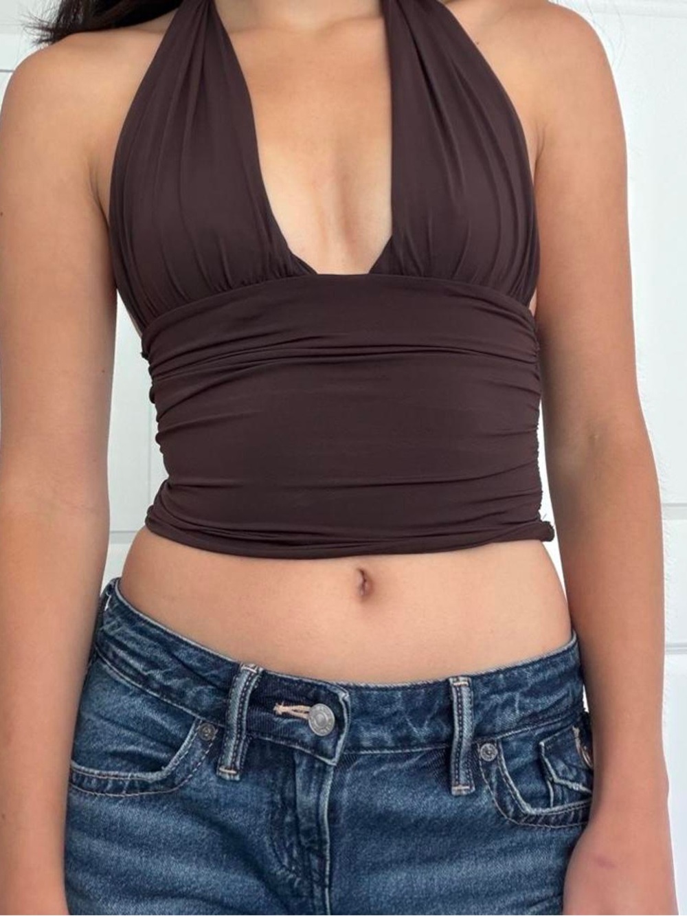 Zara tie halter top in brown